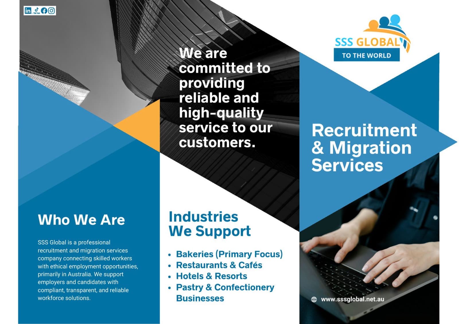 SSS Global trifold brochure, outer panels
